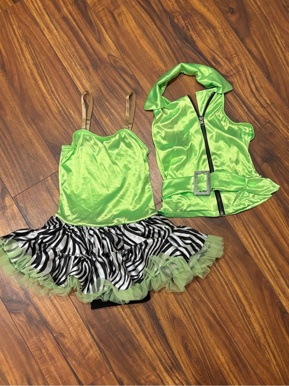 Weissman Lime Green and Zebra Dance Costume Set Size IC Jazz Tap Hip Hop Acro